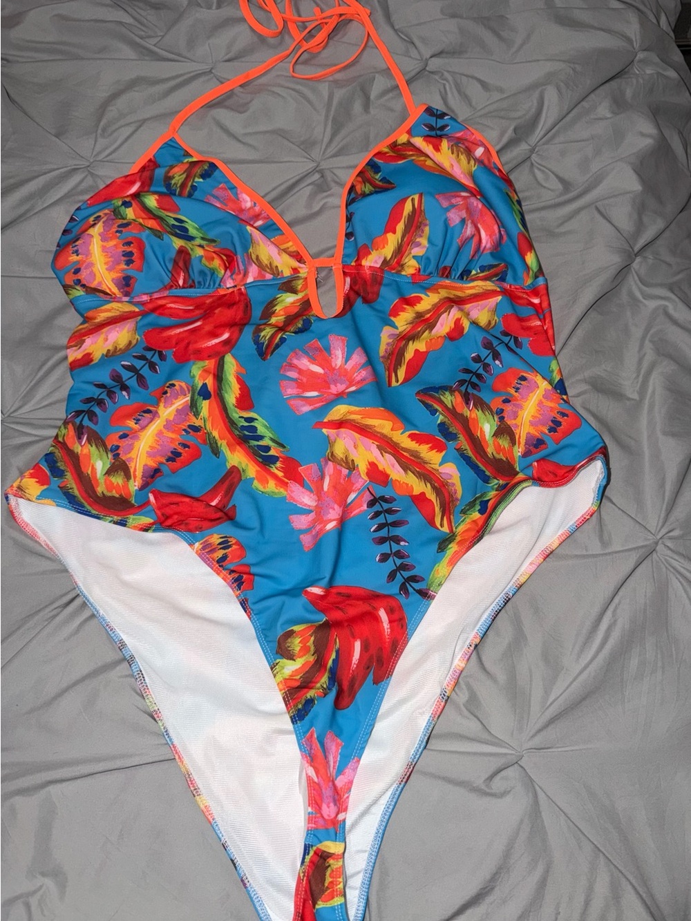 Fashion Nova Blue Tropical One-Piece Swimsuit